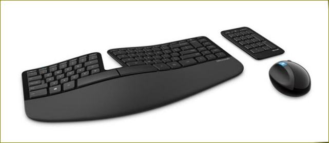 Безжично извайване на Microsoft, ергономична клавиатура, цифрова клавиатура и мишка