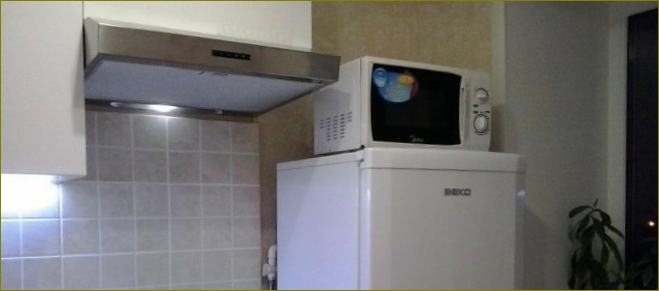 Хладилник и микровълнова печка един до друг