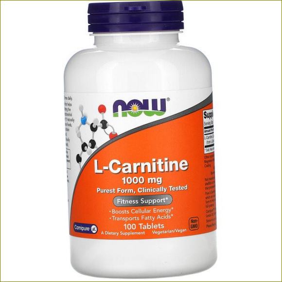 Now Foods, L-карнитин, 1000 mg, 100 таблетки