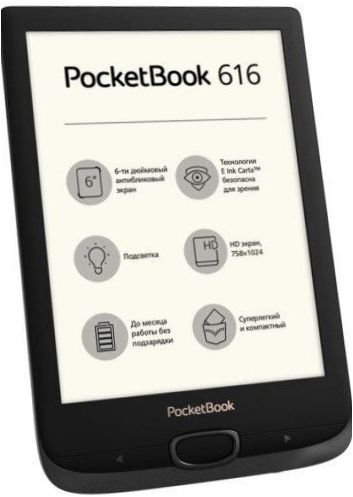 6" PocketBook 616 8 GB eBook - характеристики на дизайна: вградена подсветка, бутон за обръщане