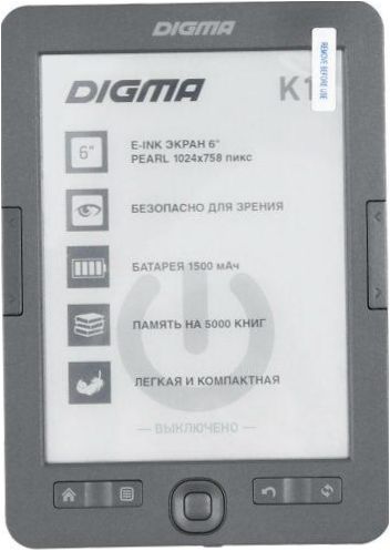 6" E-book DIGMA K1 - размер: 113x160x9 mm, тегло: 174g